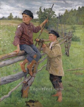 Russian Painting - country boys Nikolay Belsky Russian